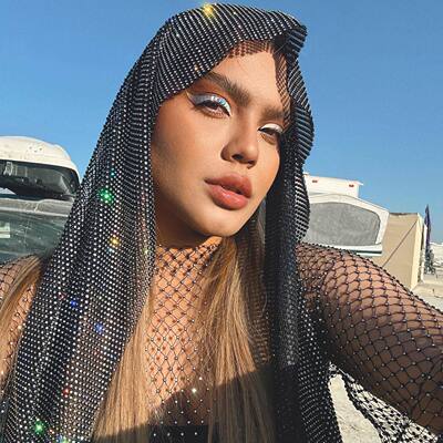 跨境新品配饰网格闪钻渔网头巾夜店派对狂欢节时尚围巾辣妹头巾帽