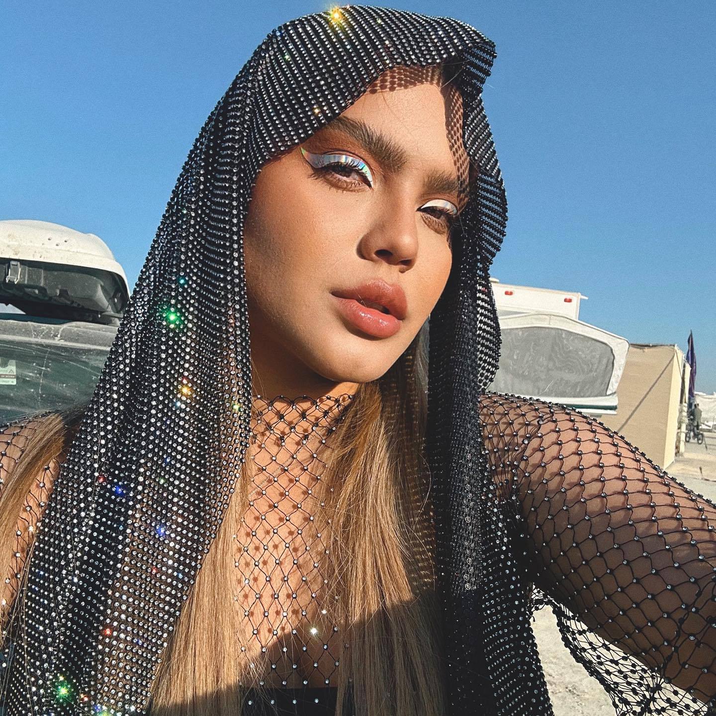 跨境新品配饰网格闪钻渔网头巾夜店派对狂欢节时尚围巾辣妹头巾帽