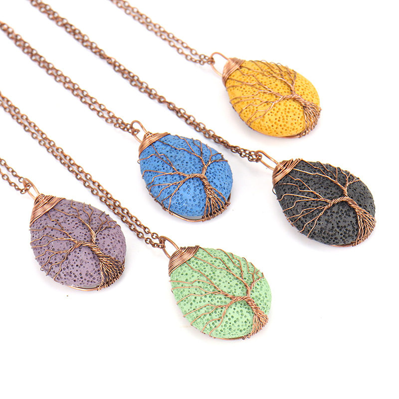 Retro Leaf Alloy Plating Volcanic rock Pendant Necklace 1 Piece