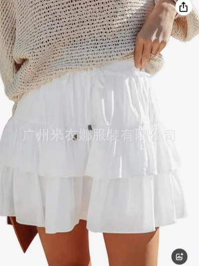 Amazon European and American 2025 Women's Bohemian Ruffled Layered Skirt Casual High Waist Skirt Spring and Summer