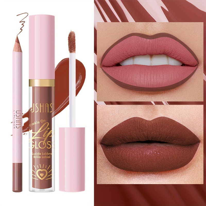 USHAS esmalte labial transfronterizo + lápiz labial combinado conjunto de lápiz labial mate impermeable CS441C
