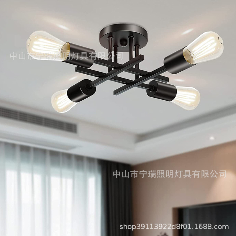 Nordic industrial style iron chandelier cross-border bedroom study room lamp creative simple American country retro lamp Nordic industrial style iron chandelier cross-border bedroom study room lamp creative simple American country retro lamp