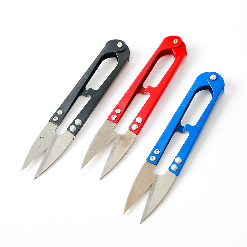 Household U-Shaped Spring Scissors, Large Cross-Stitch Thread Trimmer, Sewing Scissors, Colorful Iron Art Small Scissors