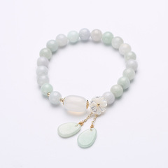 Natural Jadeite Bracelet 14K Gold Plated Women's Pendant with Natural Shell and Flower Jadeite Drop Necklace, Chinese Style Jewelry
