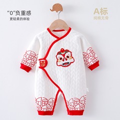 秋冬季嬰兒衣服加厚款夾絲保暖新生兒連體衣男女寶寶爬服蝴蝶睡衣
