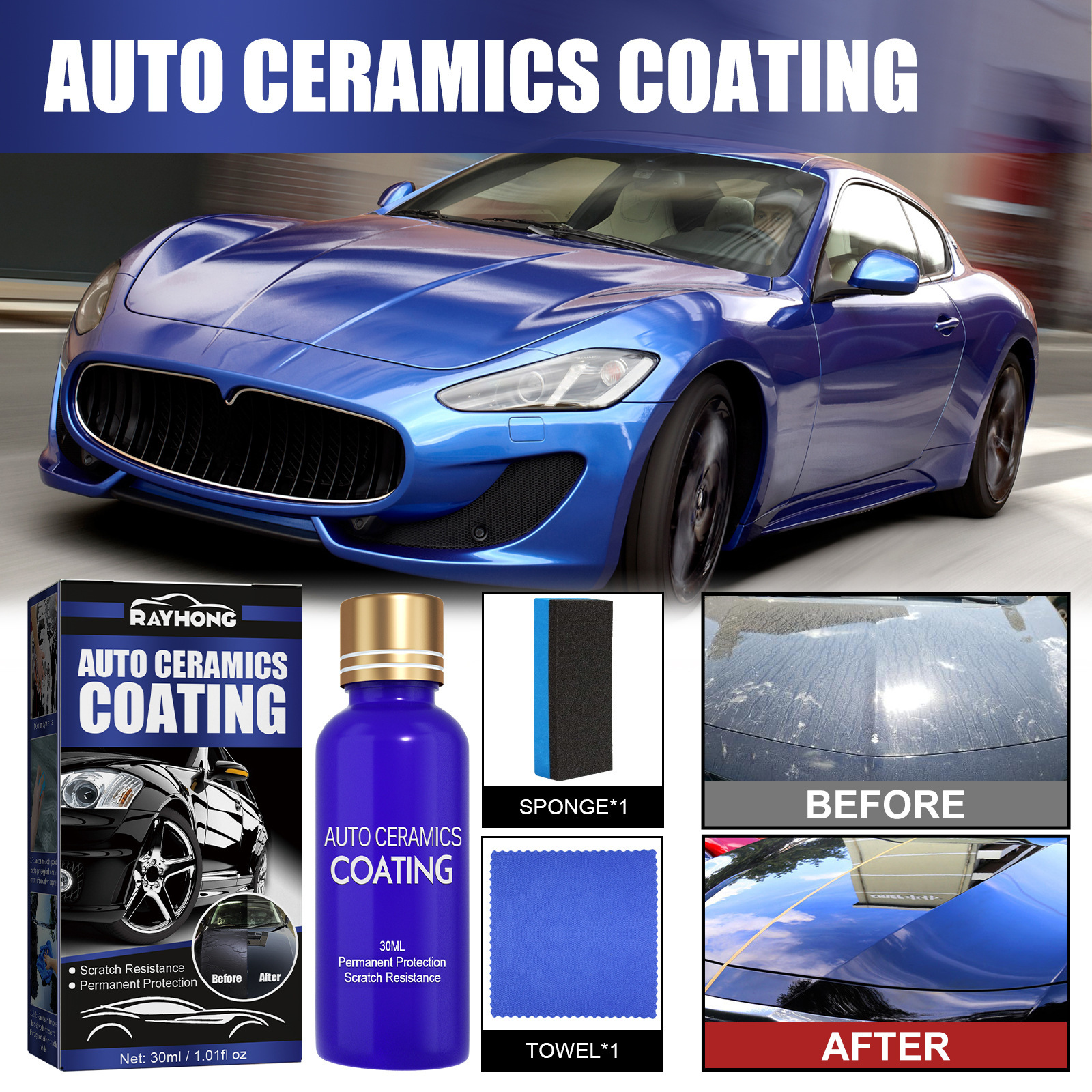 Rayhong líquido de recubrimiento de cristal para automóviles limpio y descontaminación impermeable a prueba de arañazos pintura de automóviles mantenimiento de recubrimiento de renovación image 2