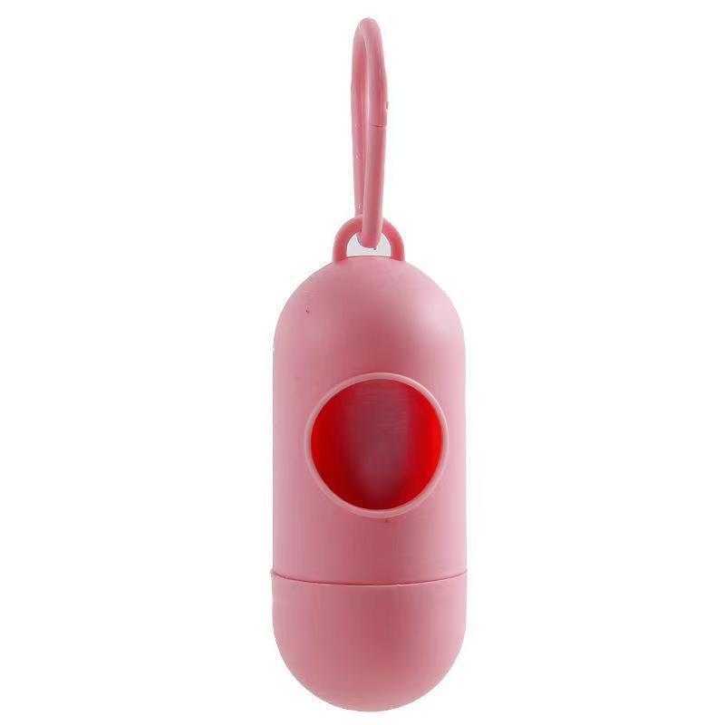 Dispensador de bolsas de basura tipo cápsula portátil para gatos y perros para mascotas que salen a recoger bolsas de basura