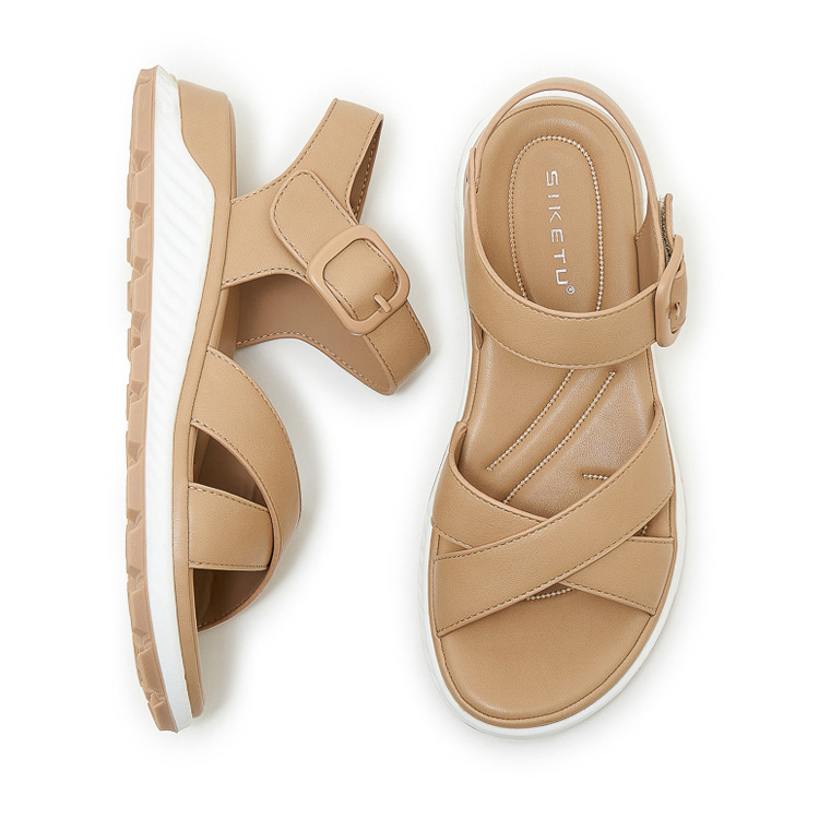 Sandal quai chéo nữ đế dày chống trượt mùa hè — màu nâu, màu đen, màu xám, màu mơ chi tiết 37