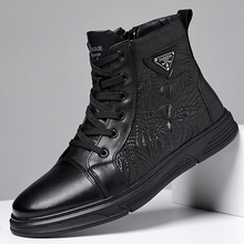 跨境大码潮流真皮马丁靴男英伦男靴头层牛皮高帮男士休闲皮靴纯皮