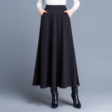 2025 Large Size Semi-Skirt with Pockets, Adjustable Fit, Slimming High-Waisted A-Line Skirt, Fall Fashion, Versatile for Dancing, Medium-Length Skirt