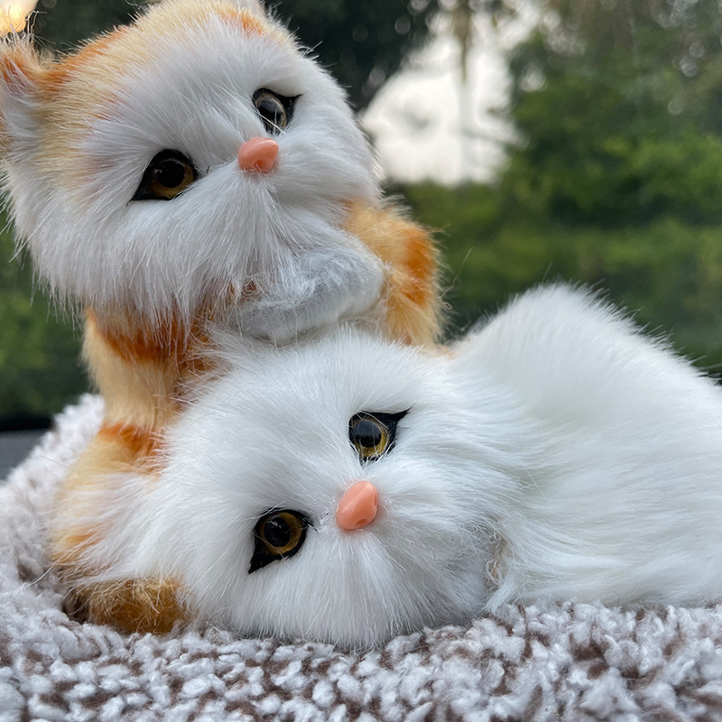 Simulated Animal Small Cat Plush Toy Figurine Shelf Accent Fake Sleeping Cat that Makes Sounds Car Carriage Cute Fabric Stuffed Animal