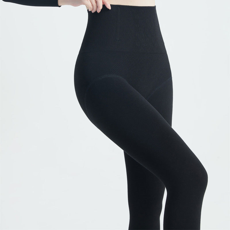 Petite Size--Cotton Fishbone Winter Fleece-Lined Warm High-Waisted Tummy Control Butt-Lifting Integrated Leggings for Women with Slight Compression