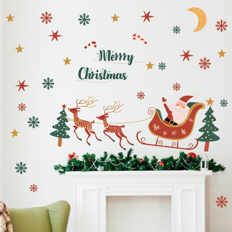 MK6232 卡通彩绘圣诞老人麋鹿英文标语墙贴卧室客厅墙面装饰美化
