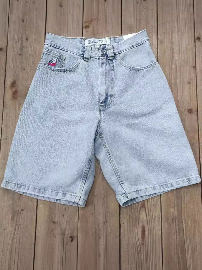 Pantalones vaqueros callejeros Y2K de estilo caliente de este año, pantalones deportivos, bordado de dibujos animados de hip-hop, jeans sueltos azules retro, hombres