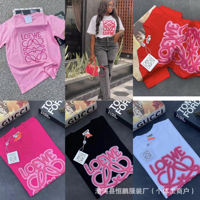 High Version Luojia Loe Italian Cotton T-Shirt Classic Printed Loose Short-Sleeved T-Shirt for Men and Women Couples