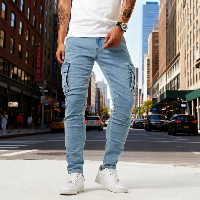 Independent Brand Summer Men's Slim-Fit Jeans American Style Slimming Casual Washed Daily Commute Skinny Pants in Stock