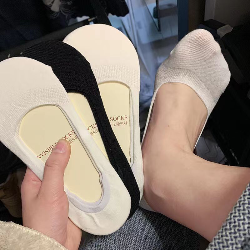 襪子女夏季薄款船襪防滑不掉跟隱形襪短襪透氣黑白色百搭低幫襪棉