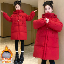 儿童加棉加厚外套冬季2025新款新中式棉袄女童大童中长款连帽棉服