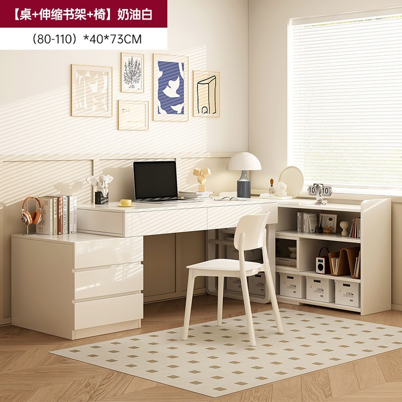 [테이블+수납책장+의자 3종세트] 80cm 크림화이트✦♜