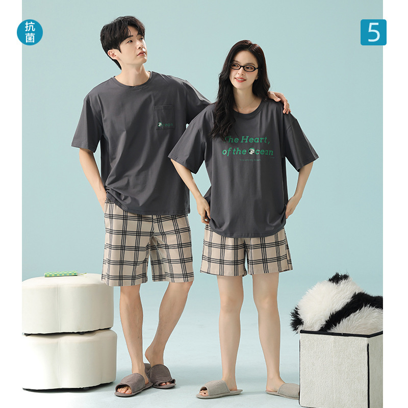 [Antibacterial Xinjiang cotton] summer pull-up cotton leisure can be worn outside the couple pajamas short-sleeved ladies home clothing suit