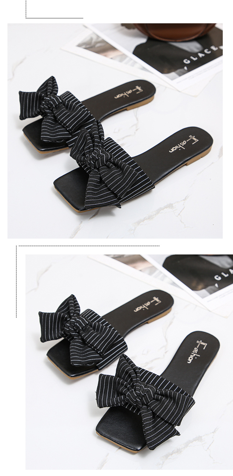 fashion stripe bows decor square toe flat slippers  NSPE55975