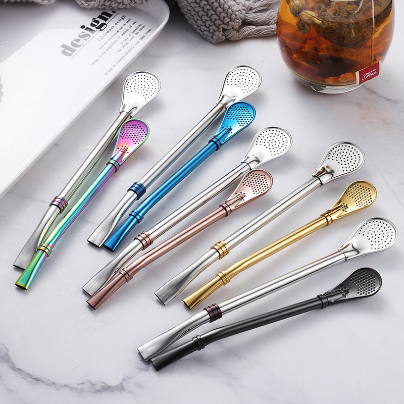Mate Tea Straw Stainless Steel Creative Filter Straw Spoon Coffee Stir Scented Tea Juice Filter Metal Drinking Tube