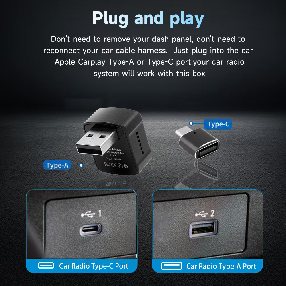 2026 Model Rgb Colorful Light Carplay Box Android Auto Two-In-One Wired to Wireless Adapter