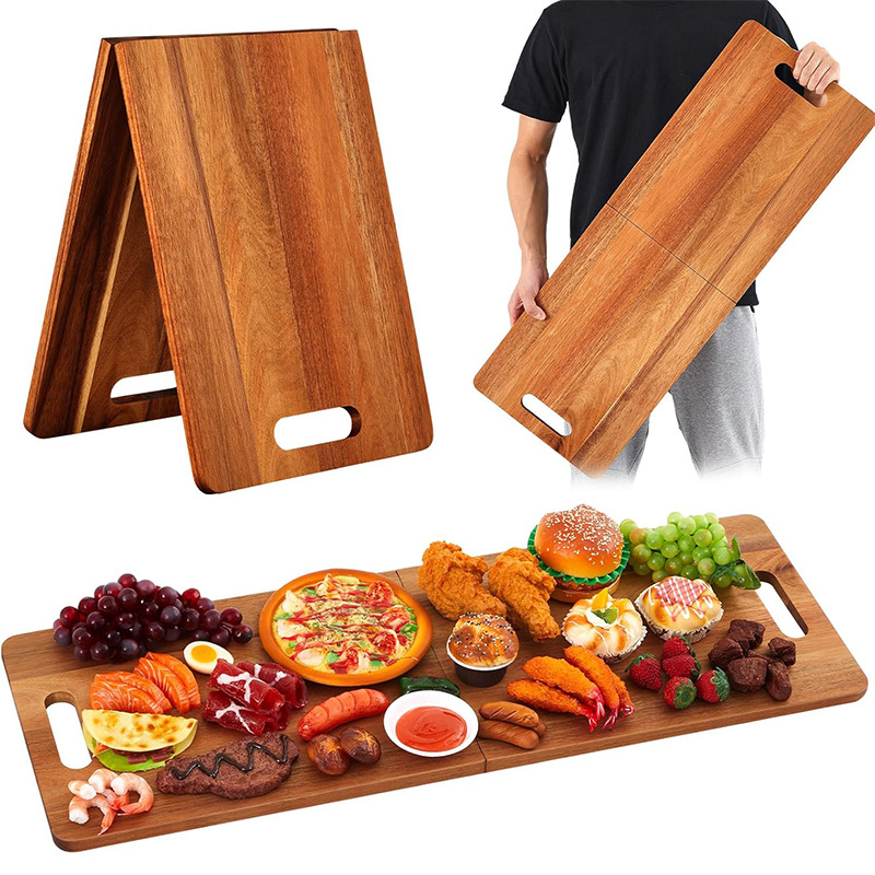 Tablero de cortar plegable de madera, picnic portátil, camping, pan de frutas, tabla de cortar, tabla de cortar de madera disponible de doble cara de cocina