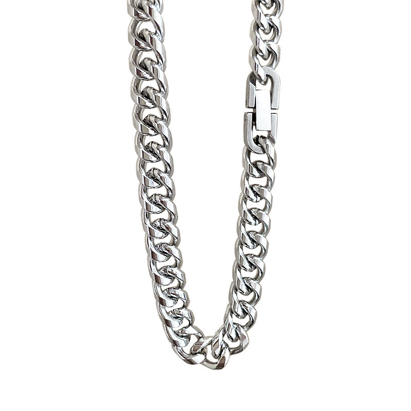 Collier cubain pour homme en acier titane inoxydable, accessoire hip-hop polyvalent, bijou chaîne clavicule inaltérable_voghion.com