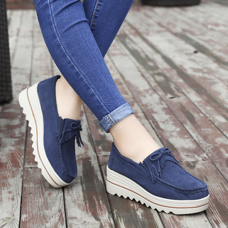 Zapatos de plataforma nuevos de primavera 2018 para mujer, zapatos sin cordones con suela gruesa, zapatos casuales de cuero suave para mamá, zapatos de talla grande