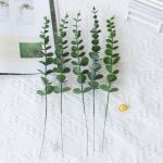 亚马逊仿真绿植38CM单支尤加利金钱叶 北欧风灰色植物花束装饰