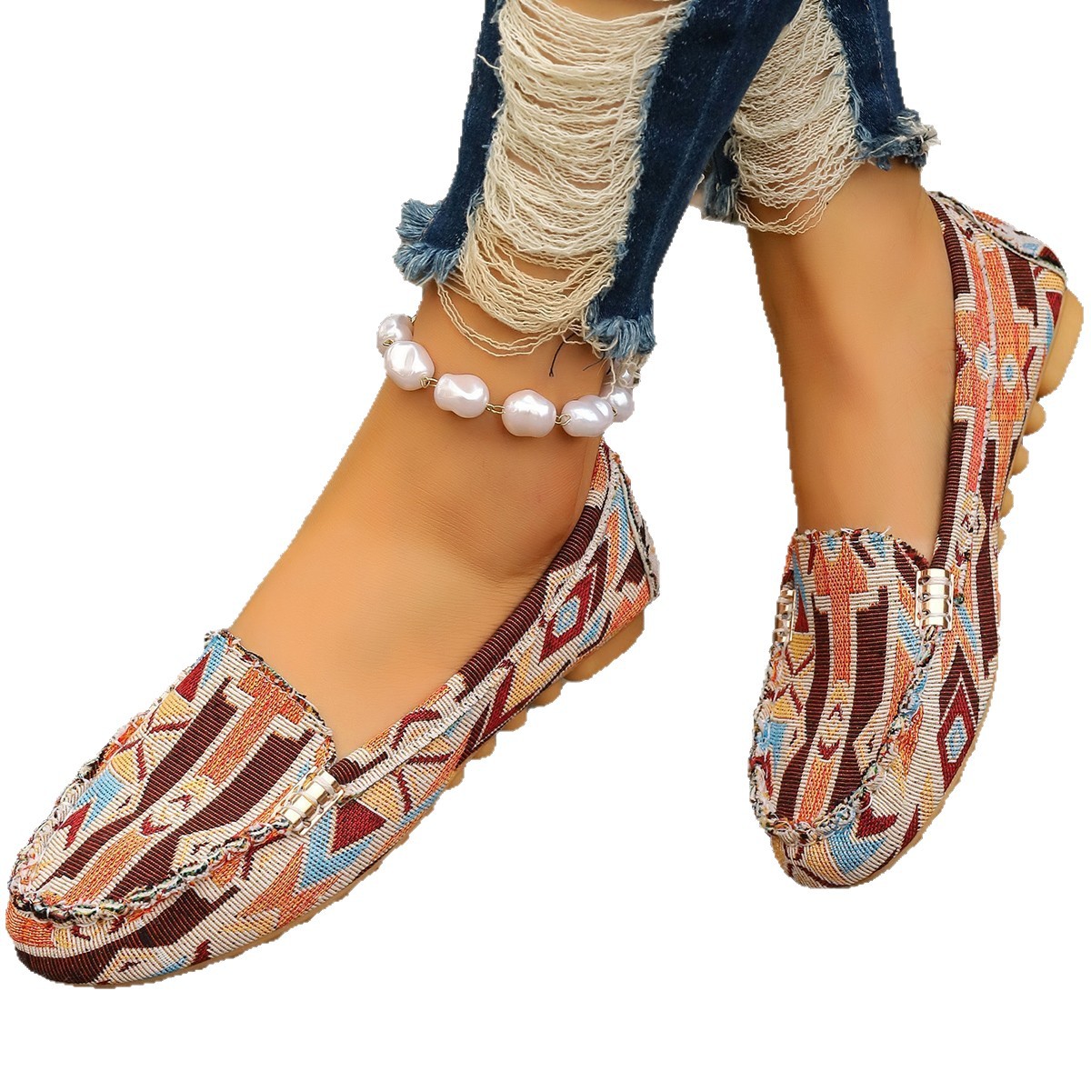 Foreign Trade European And American Cross-Border Plus Size Women's Shoes 2026 Summer New Denim Color-Block Shallow_vogvips.com