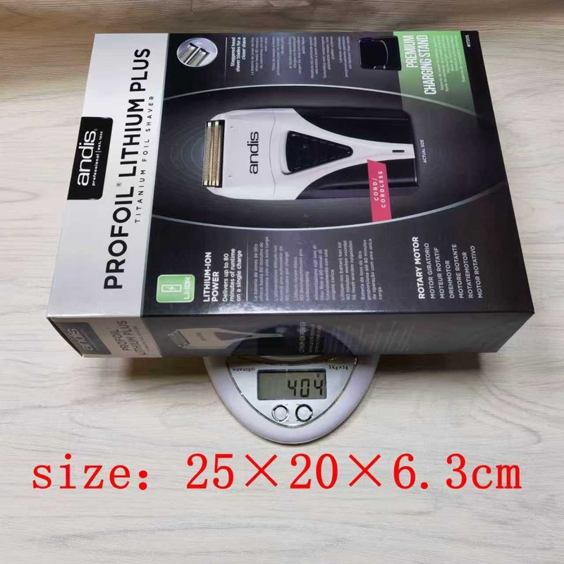 The electric shaver is suitable for Andis and comes with a charging stand, oil head gradient trimmer, and a silent design
