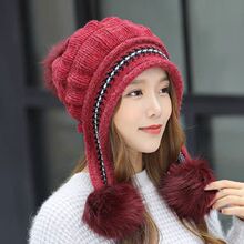 成人帽子女秋冬天针织帽可爱时尚加绒护耳帽百搭潮冬季保暖毛线帽
