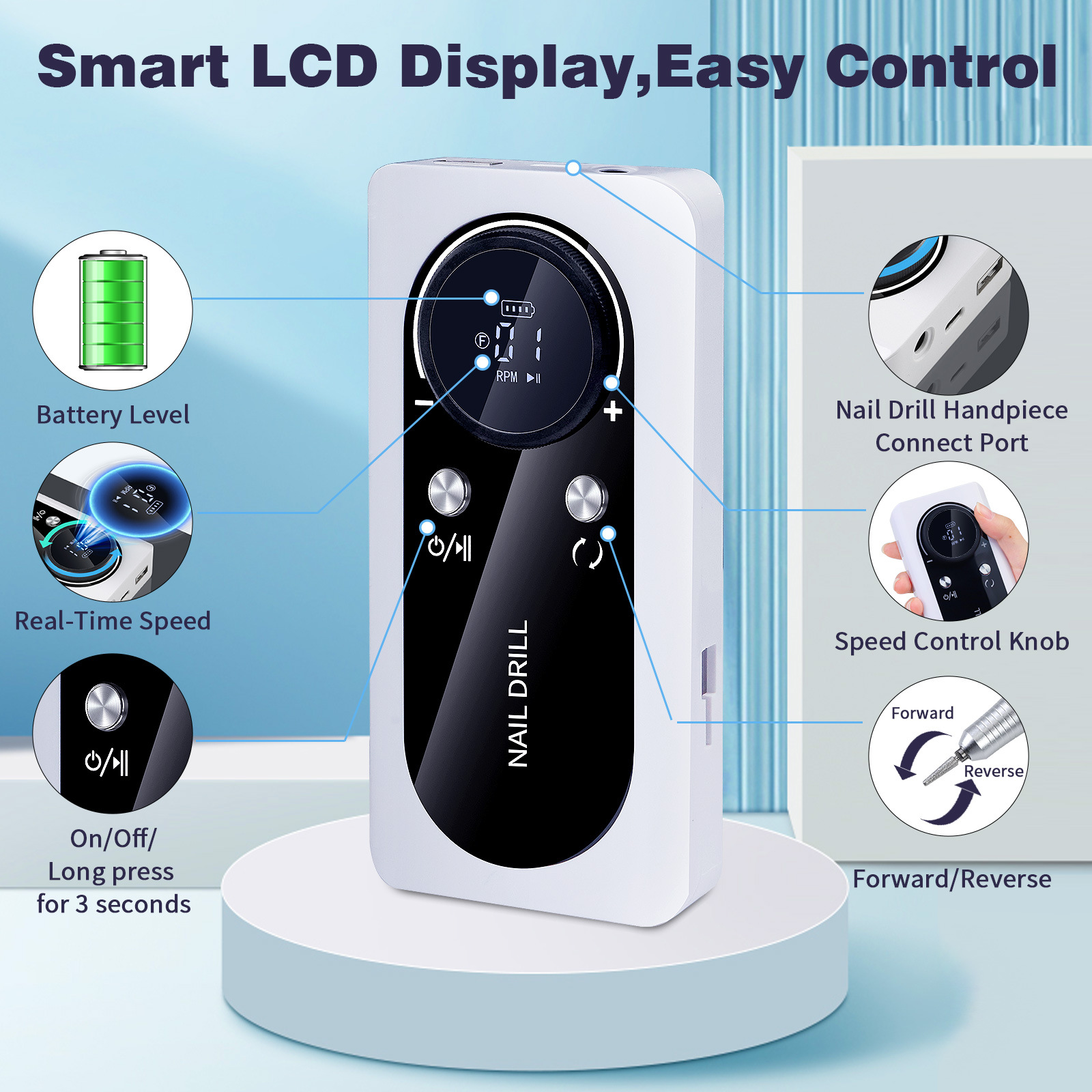 Transfronterizo nuevo profesional removedor de esmalte de uñas 45000-turn recargable portátil eléctrico amoladora de uñas