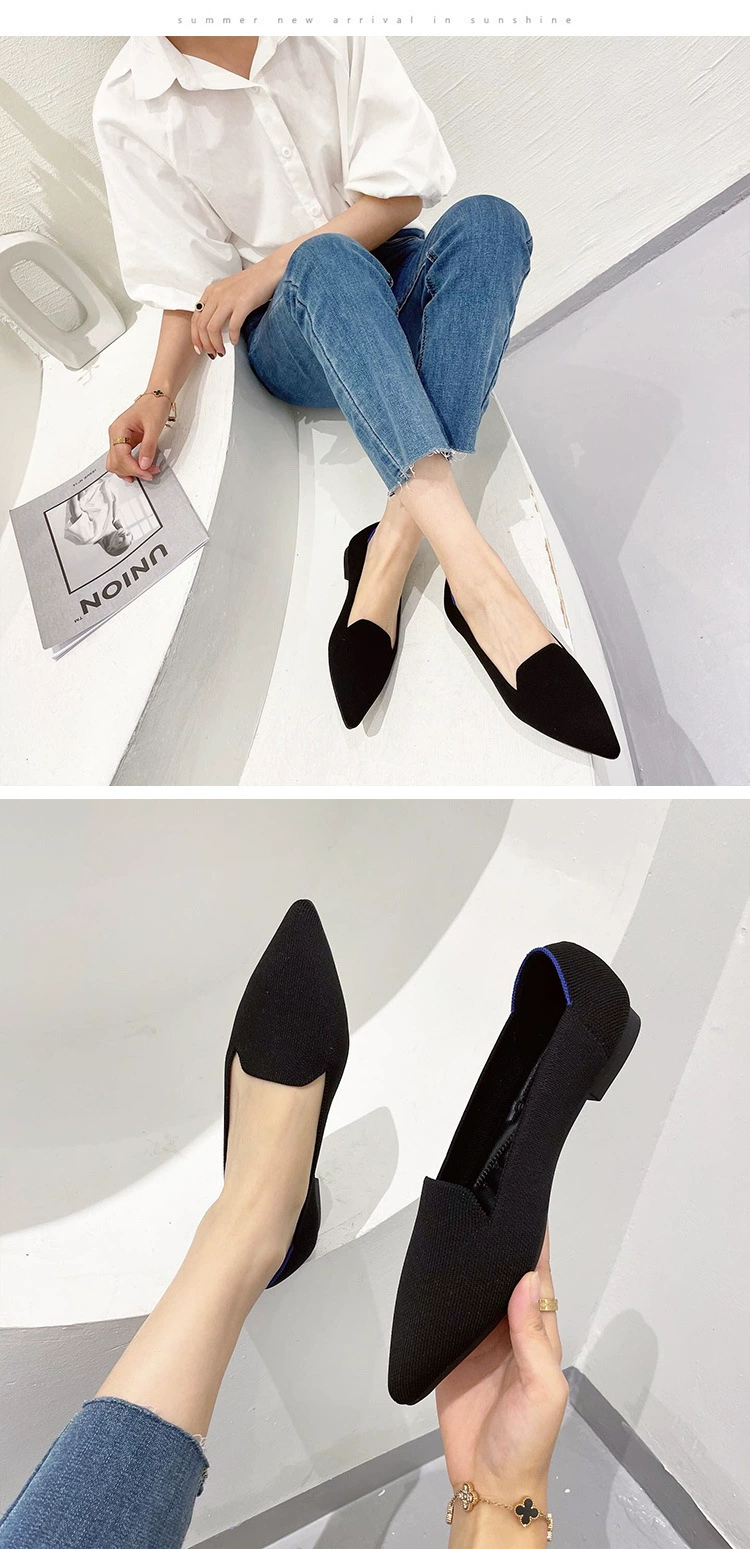 2021 Woman Shoes Flat New Fashion Summer Autumn Shallow  Flying Knitting Shoes Pointed Toe Flats Knit Shoes best women's flats for wide feet