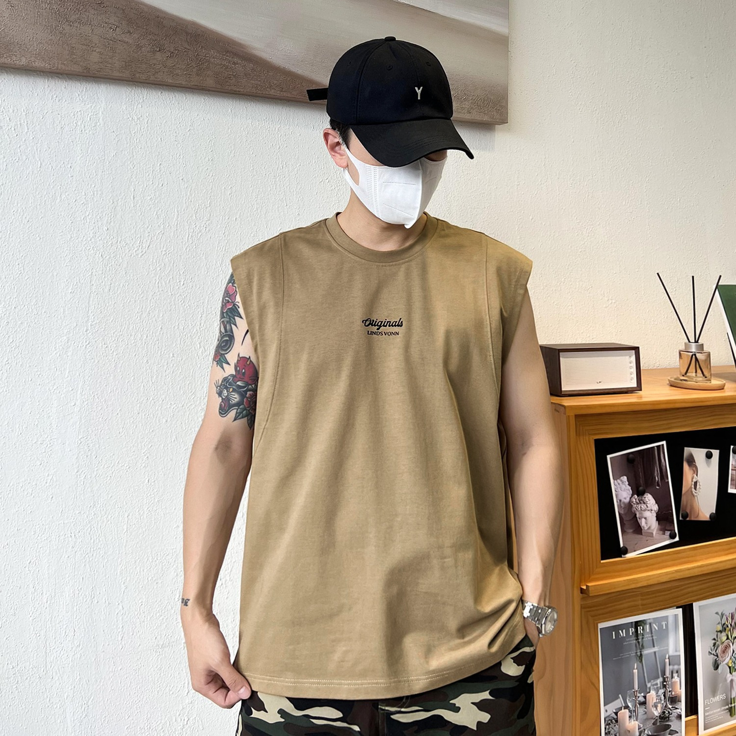 Men's Summer Sleeveless T-Shirt Casual Loose Fit Vintage Graphic Print Muscle Tank Top For Gym Streetwear_viptrois.com