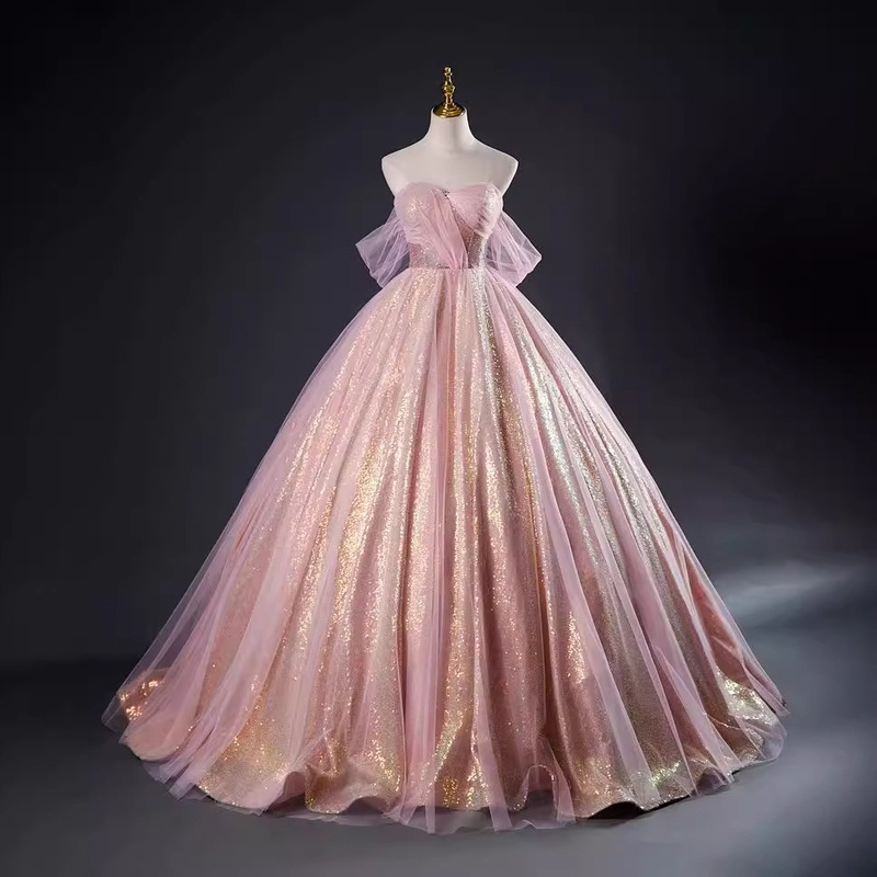 Colored Yarn Wedding Dress Evening Dress Performance Stage Slimming Women's Art Examination Long Dress Mermaid Ji Strapless Strap Shadow Building Colored Yarn Wedding Dress Evening Dress Performance Stage Slimming Women's Art Examination Long Dress Mermaid Ji Strapless Strap Shadow Building