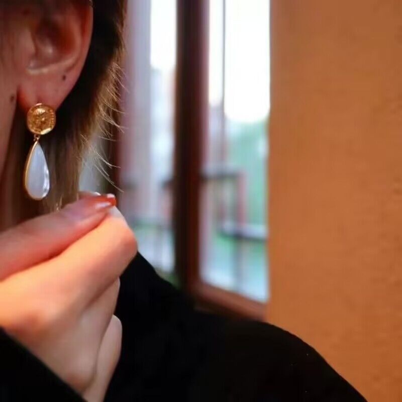 Retro Water Droplets Copper Inlay Zircon Drop Earrings 1 Pair