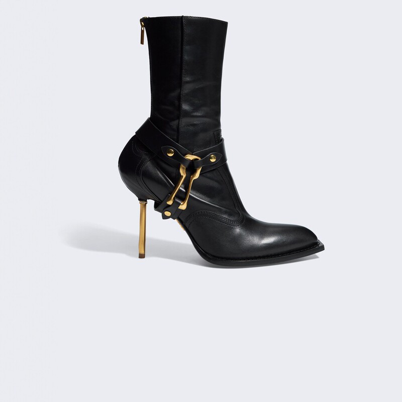 2025 Autumn and Winter New Style Snake Pattern Pointed Toe Stiletto Heel Women's Boots with Metal Buckle Decoration, Mid-Calf Boots, Fashionable and Versatile
