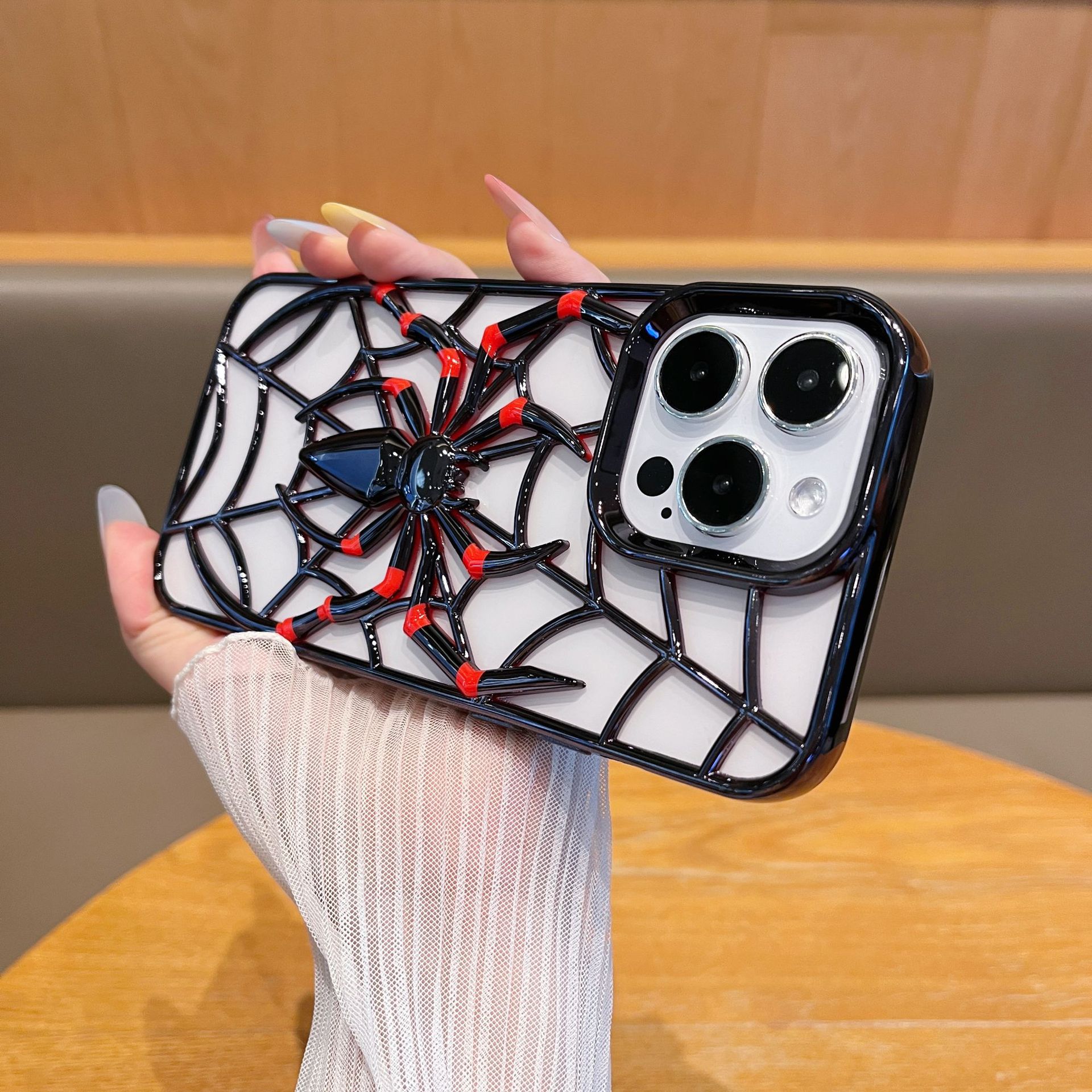 Funda de Teléfono con Diseño de Araña Tridimensional, Electrochapada, Compatible con Apple 17 Pro Max, iPhone 13, Anti-caídas, para Comercio Exterior