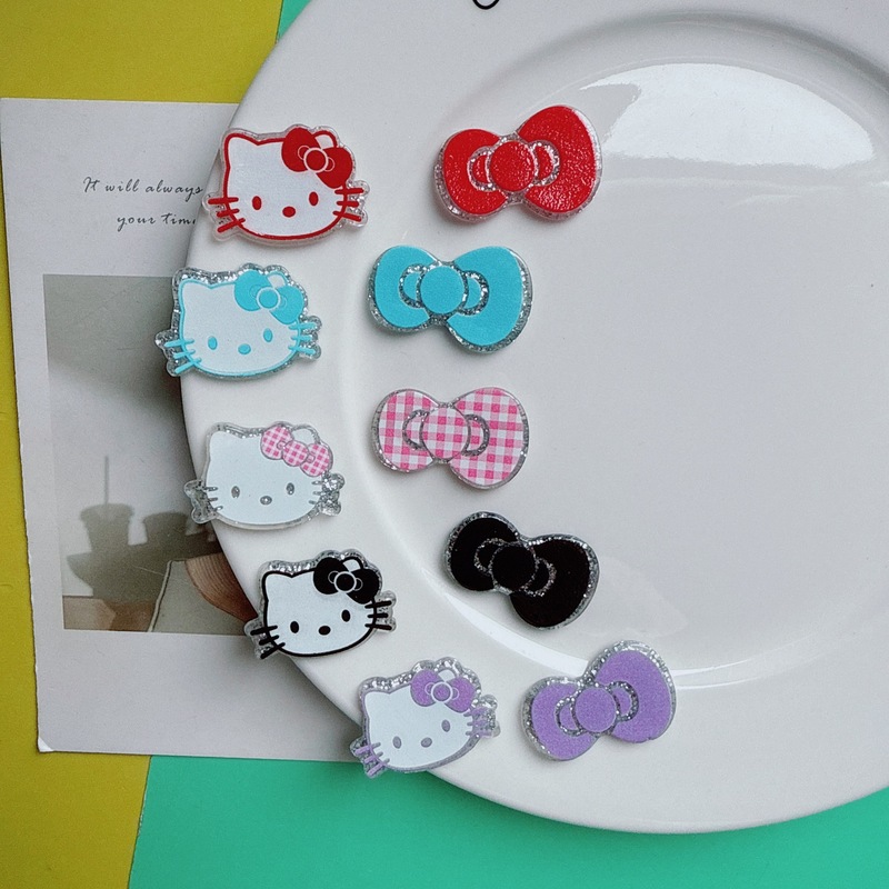 甘いファイングリッターチェック柄 KT 猫リボンアクリルアクセサリー DIY ジュエリーヘアピン携帯電話ケース装飾下駄|undefined