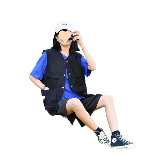 Casual Double-Breasted Vest for Women, Summer Thin Outerwear: Loose-Fit Sleeveless Waistcoat, Utility-Style Tank Top, and Lightweight Jacket