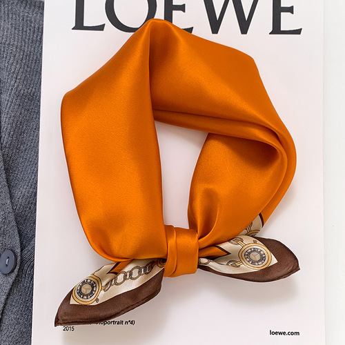  Korean version of the new spring and summer silk square scarf for women solid color 53cm scarf decorative headband small silk scarf