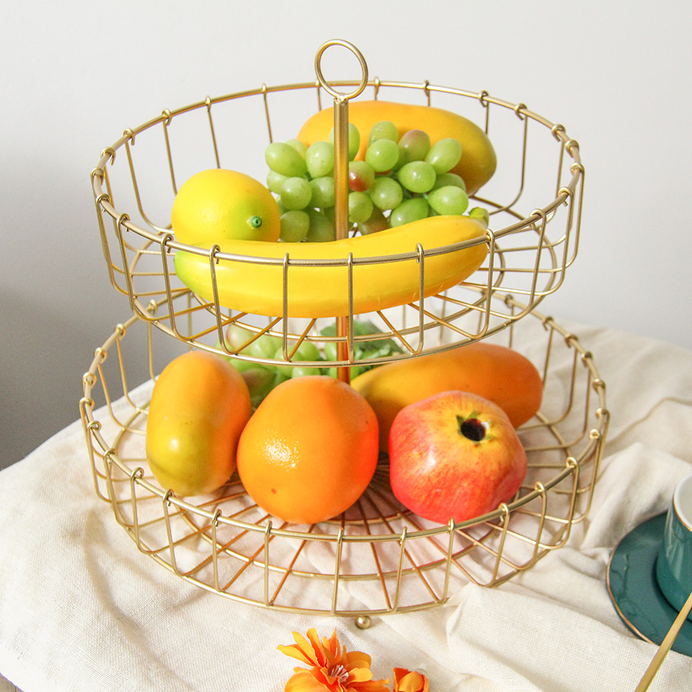 Transfronterizo nórdico cesta de fruta de hierro hogar snack fruta plato fruta cesta decoración in estilo bandeja de doble capa