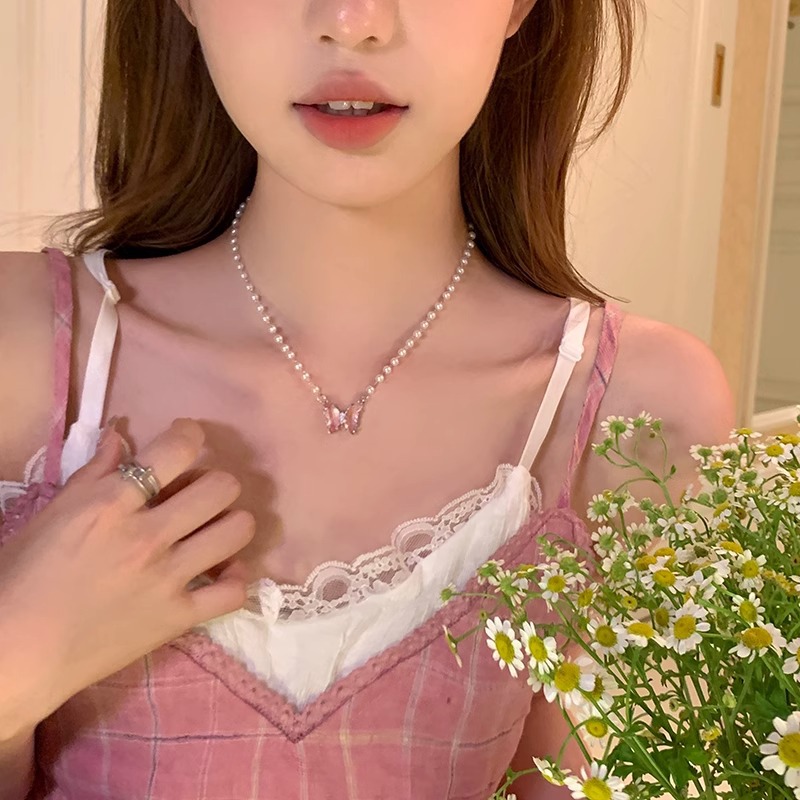 14g Weight Artificial Crystal Inlay Material Lady Butterfly Artificial Crystal Mixed Materials Wholesale Pendant Necklace