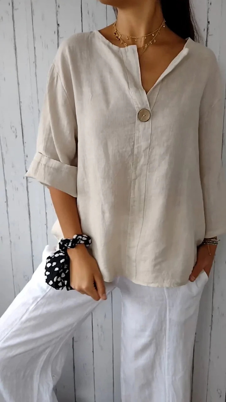 T-shirt ample K New pour femme, col en V, boutonné. Accessoires non inclus._voghion.com