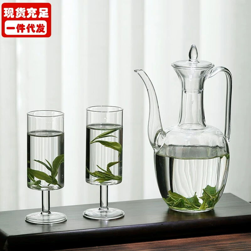 Transparent glass green tea, retro teapot