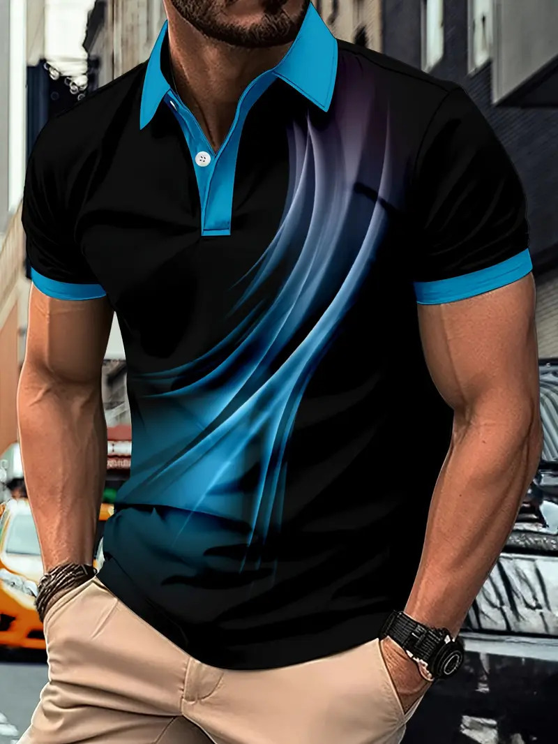 Comercio electrónico transfronterizo comercio exterior nuevos productos tops para hombres gráficos geométricos impresión 3D casual solapa camisa POLO MB13