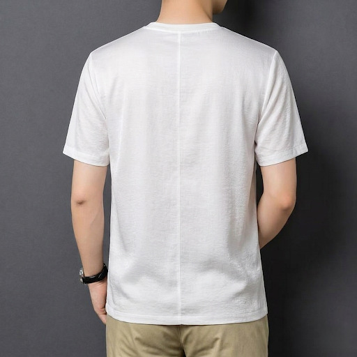 Áo thun nam tay ngắn lụa Mulberry Silk mùa hè, phong cách trẻ trung thoáng mát — Trắng 8876